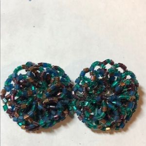 Vintage gold tone purple green blue clip earrings